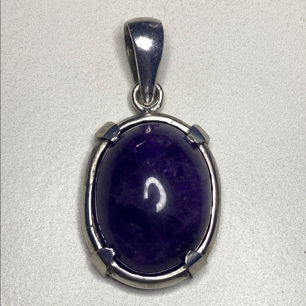 Sterling Silver‎ Thick Amethyst Pendant 925